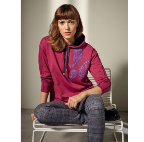 Sweatshirt mit Kapuze von Hajo Mode in bordeaux rot bei Mode Sabine Lemke in Winnenden und Onlines shoppen
