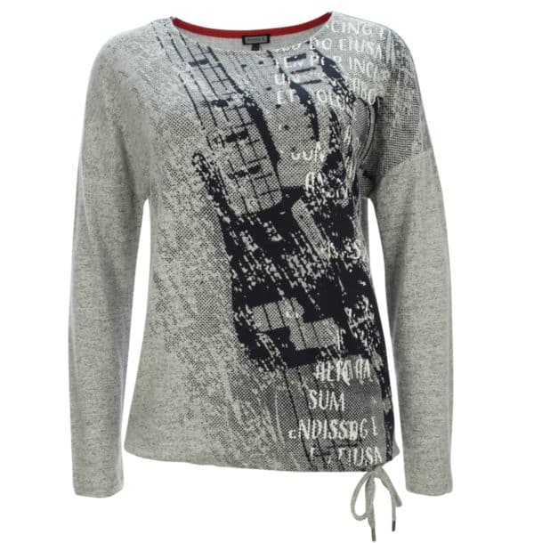 Shirt mit langem Arm und Frontdruck in grau bei Mode Sabine Lemke in Winnenden einkaufen