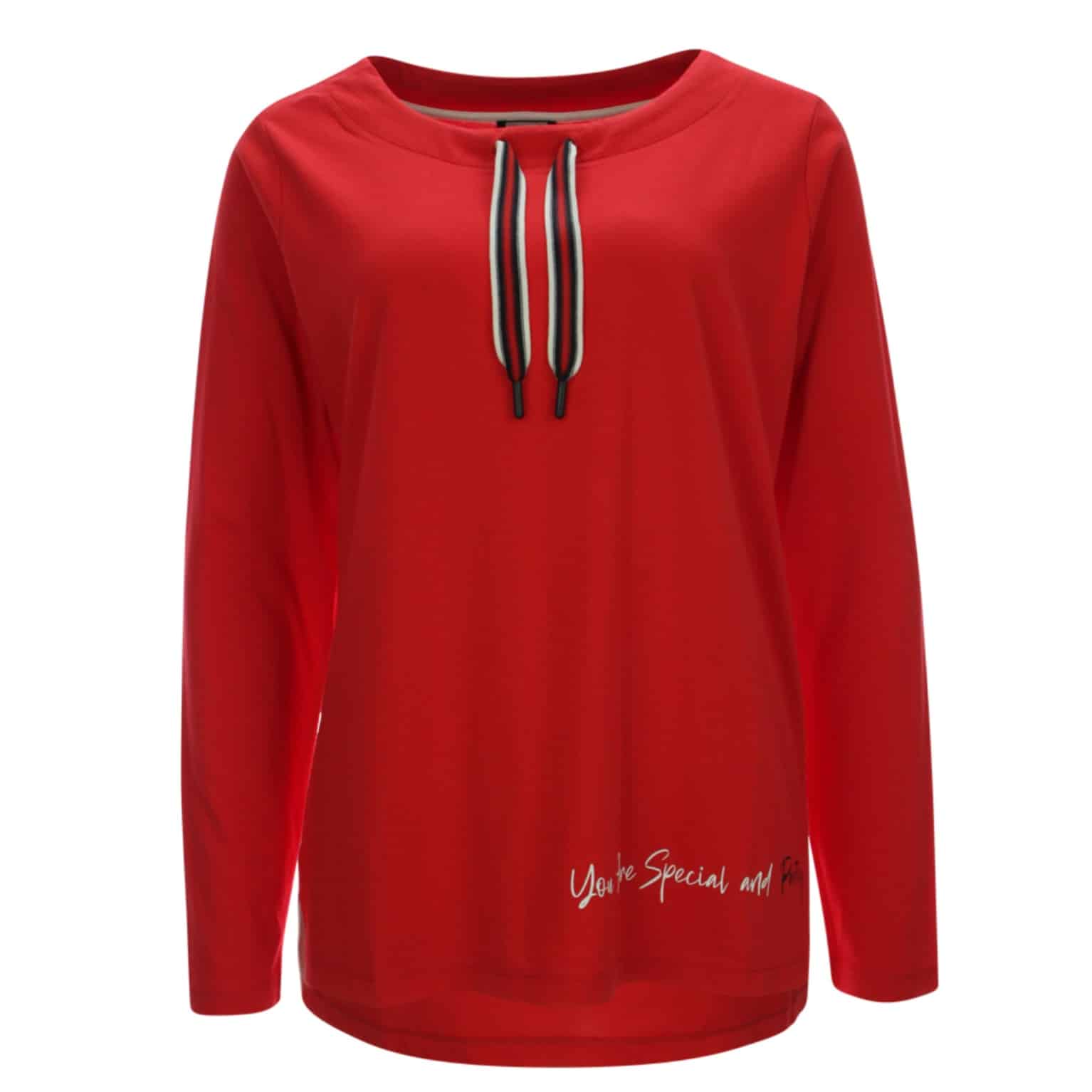 Legeres Langarm T-Shirt von Kenny S in rot mit Kragentunnel Art. 670604 bei Mode Sabine Lemke in Winnenden im Remstal oder im Onlineshop shoppen