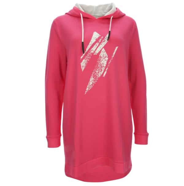 Langes Sweatshirt mit Kapuze in Pink von Kenny S mit Frontprint in weiß Art. 905274 bei Mode Sabine Lemke in Winnenden einkaufen oder im Onlineshop
