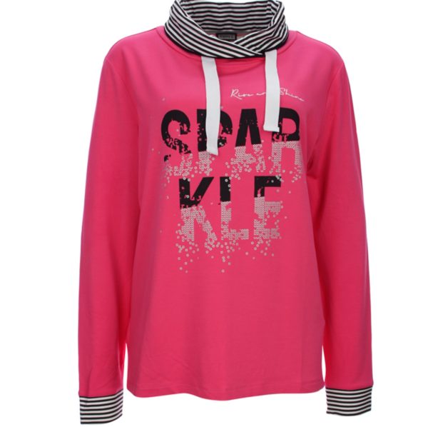 Sweatshirt mit Frontdruck von Kenny S in Pink mit gestreiftem Kragen bei Mode Sabine Lemke im Remstal shoppen