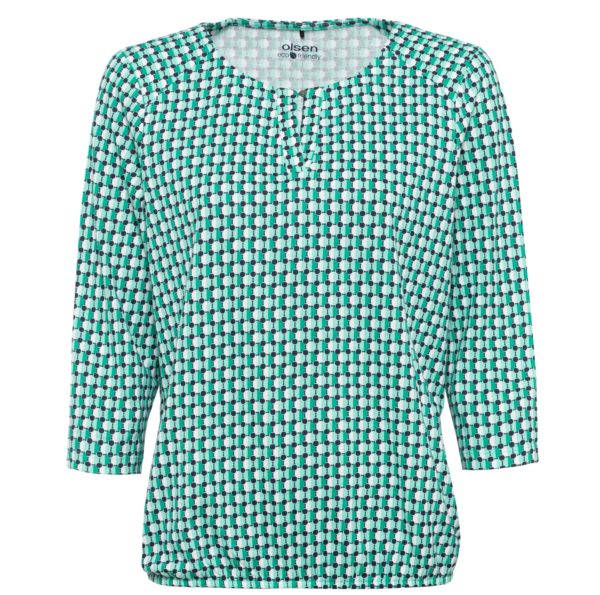 Blusiges T-Shirt von Olsen in graphischem Punktemuster in grüntönen bei Mode Sabine Lemke in Winnenden im Remstal