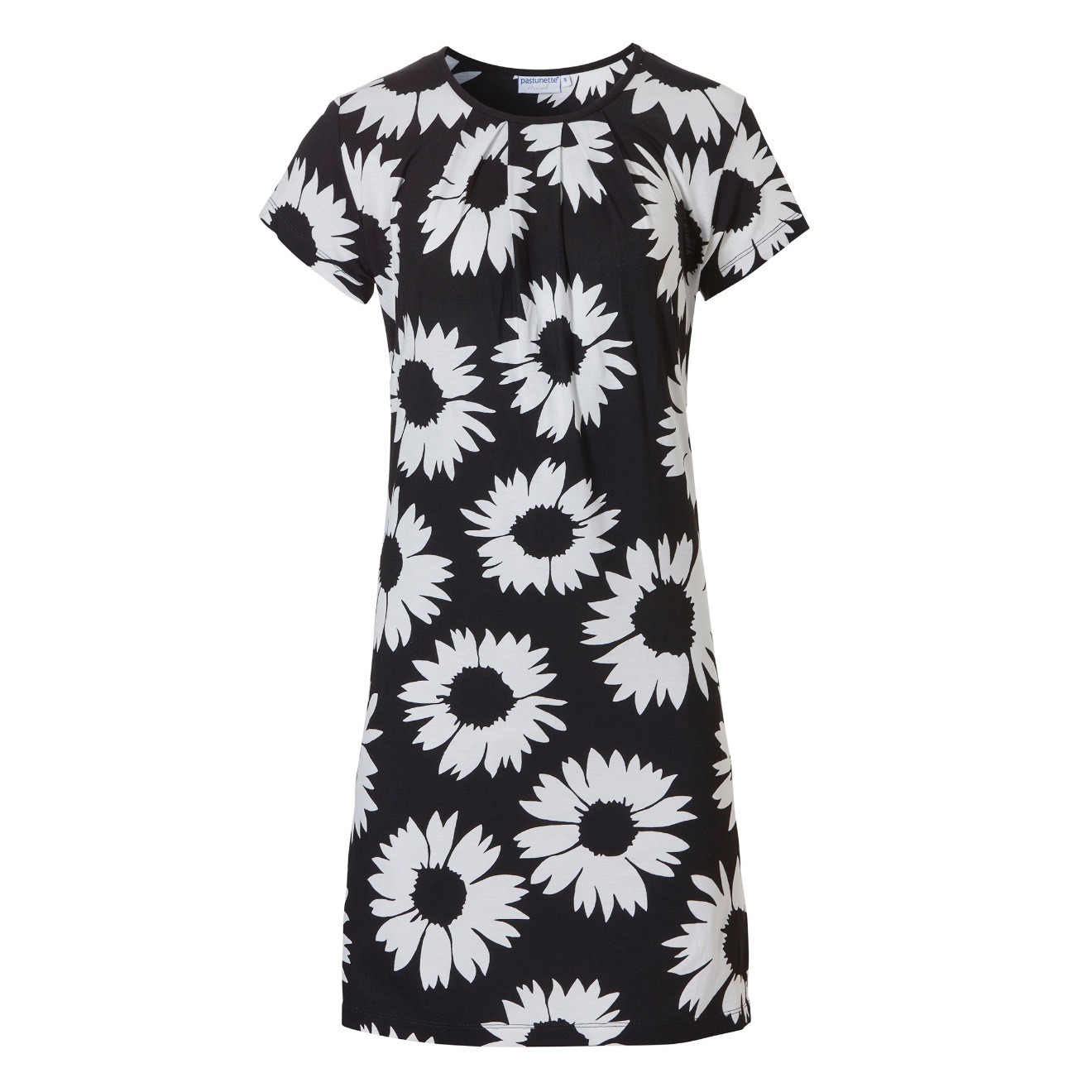Kurzärmeliges Sommerkleid in schwarz weiß Sommerblumenmuster bei Mode Sabine Lemke