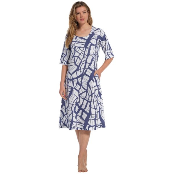 Kleid mit 3/4 Arm in blau weiß gemustert Artikel 1631-228-3-523 von Pastunette bei Mode Sabine in Winnenden und im Onlineshop