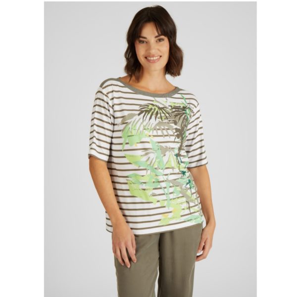 Trendiges T-Shirt von Rabe Moden in stylischem Streifenmuster in khaki weiß bunt Art. 50-123352 bei Mode Sabine Lemke in Winnenden oder online kaufen