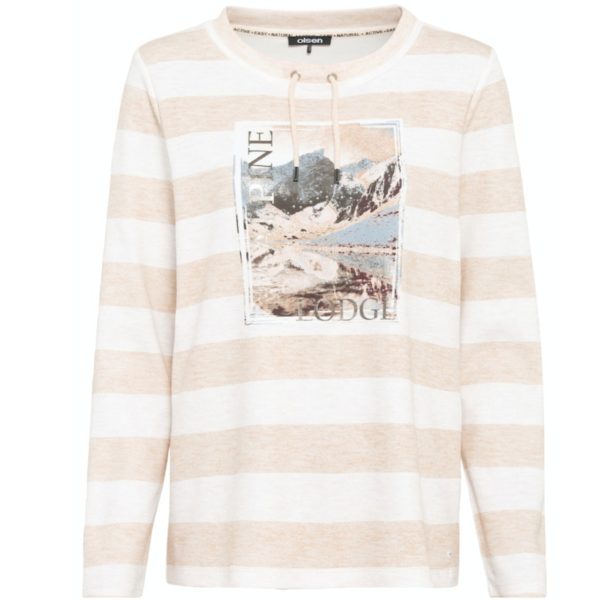 Gestreiftes Sweatshirt für Damen mit Frontprint von Olsen Mode Artikel 11201534 bei Mode Sabine Lemke in Winnenden und im Onlineshop einkaufen