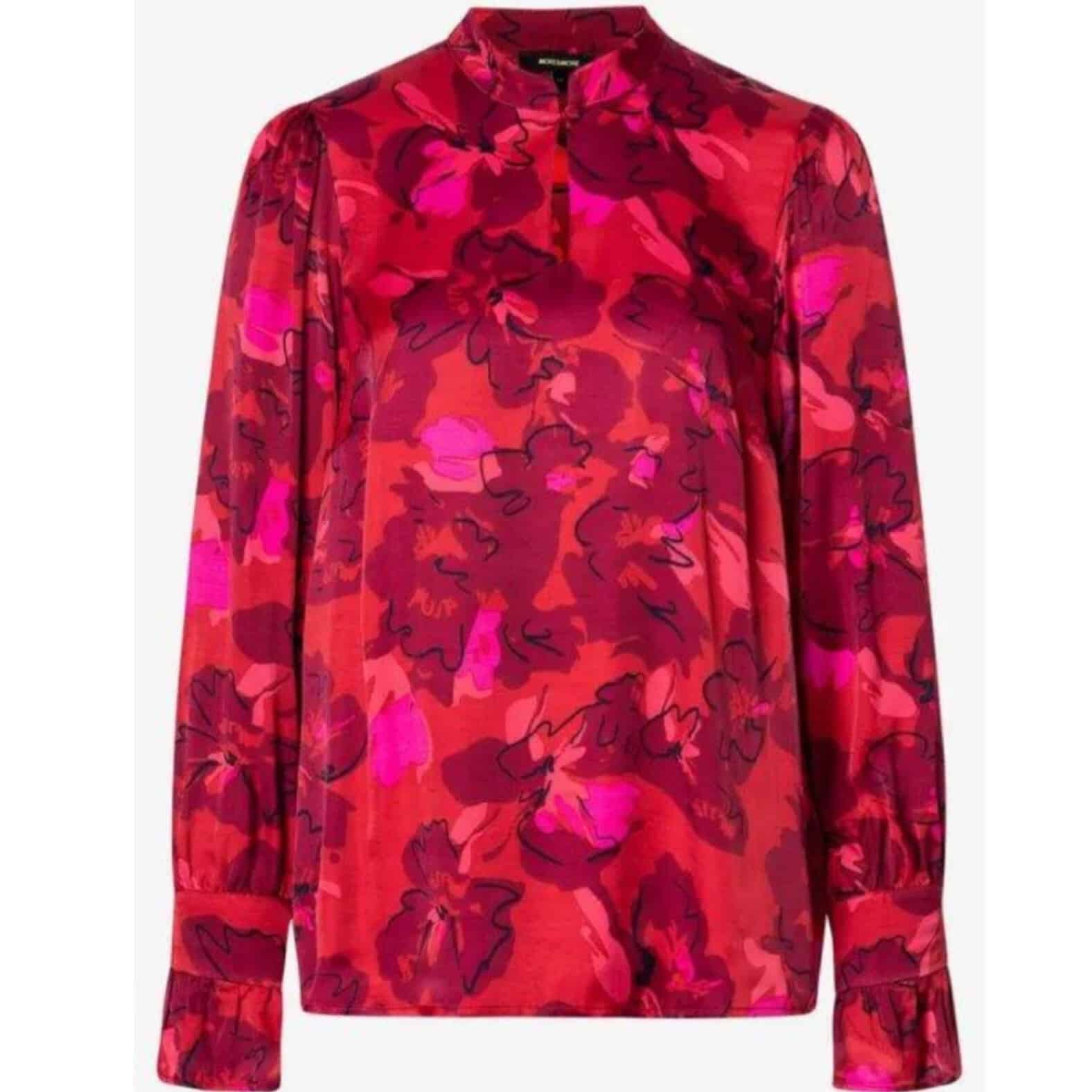 Satinbluse mit Flowerprint in rot von More and More bei Mode Sabine Lemke in Winnenden im Damenmodegeschäft oder im Onlineshop einkaufen