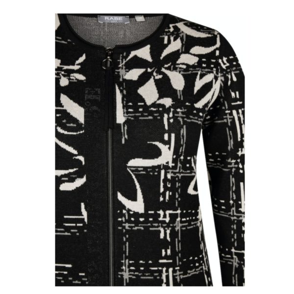 Indoor Strickjacke von Rabe Moden Artikel 51-121522 in schwarz weiß mit Reißverschluss und abstraktem Muster
