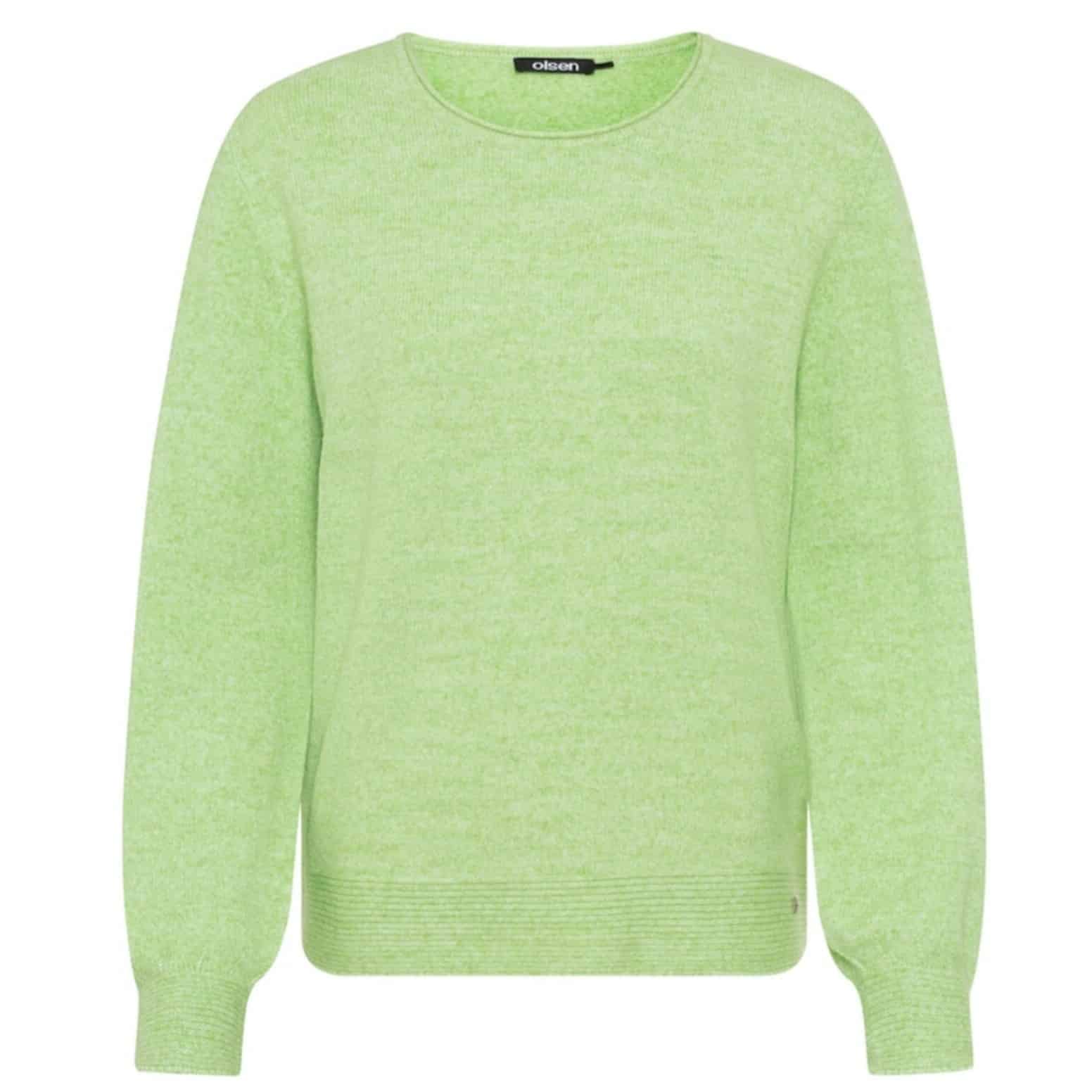 Melierter Pullover von Olsen in hellem Kiwi Grün in weicher, warmer Qualität.