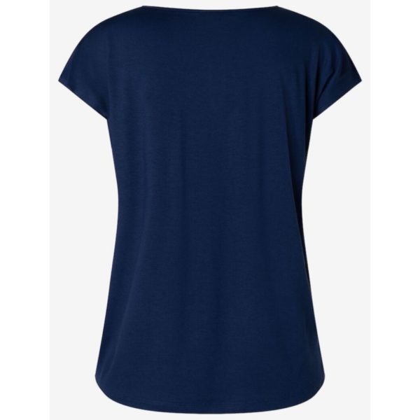 Blusenshirt von More & More vorne bunt und der Rücken aus blauem Jersey
