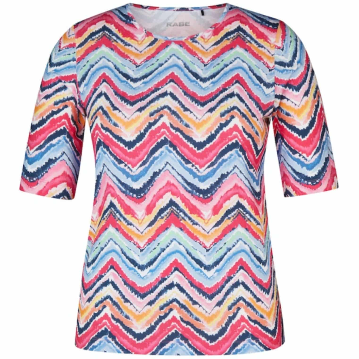 T-Shirt für Damen mit Kurzarm Artikel 52-122359 von Rabe Moden mit Zick-Zack Muster in Pink und Blau bei Mode Sabine Lemke in Winnenden oder im Onlineshop einkaufen