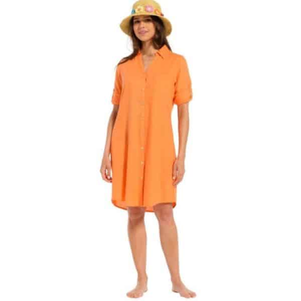 modisches Leinenkleid in Orange, Sommerkleid, Tunika