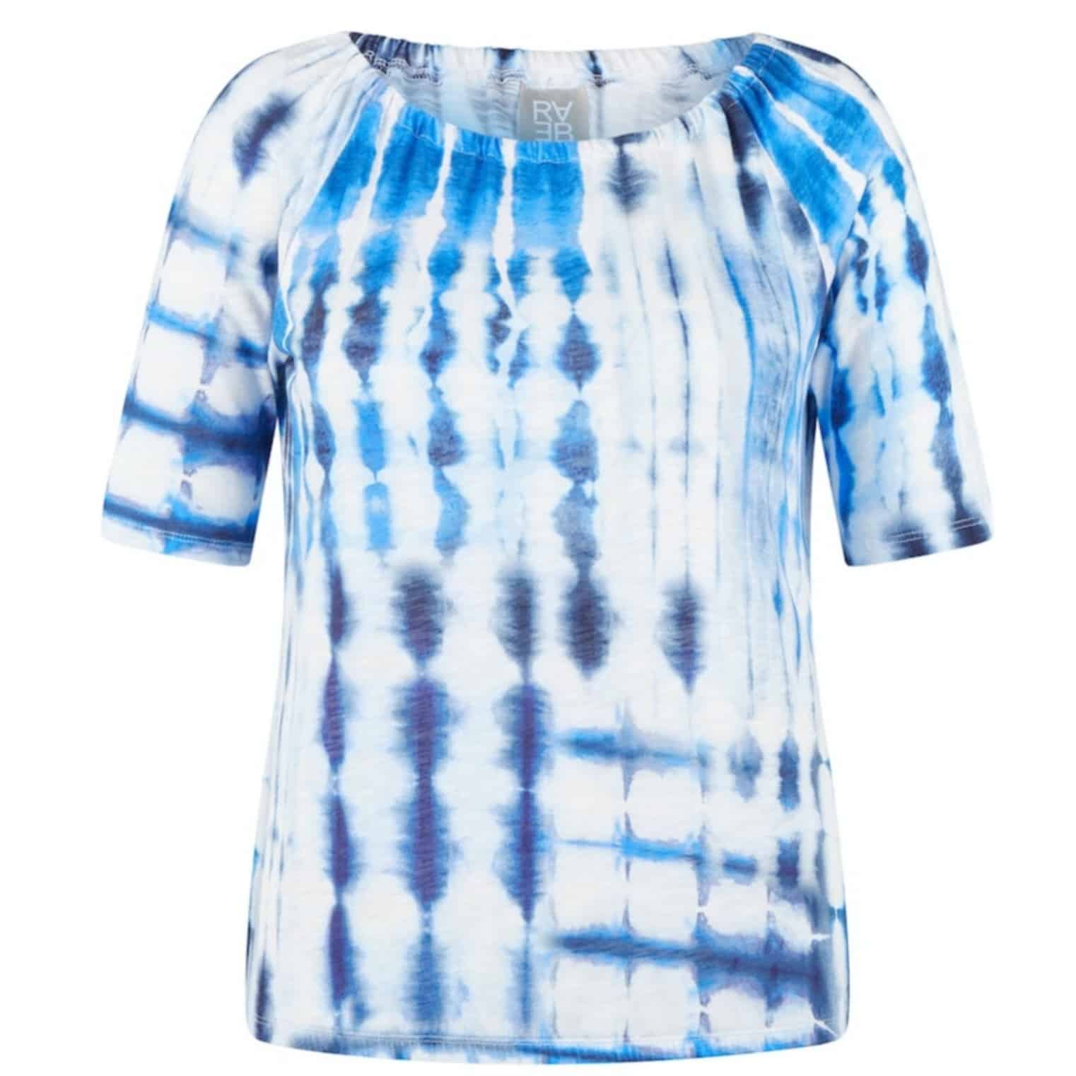 Leichtes T-Shirt von Rabe Moden Artikel 52-231350 in blau weiß gemustert, für größe Größen, Naturfaser, kein Schwitzen