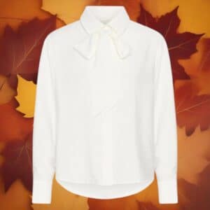 weiße Langarm Bluse mit Schleife